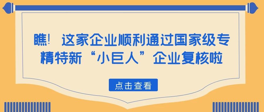 瞧！這家企業(yè)順利通過國家級專精特新“小巨人”企業(yè)復(fù)核啦